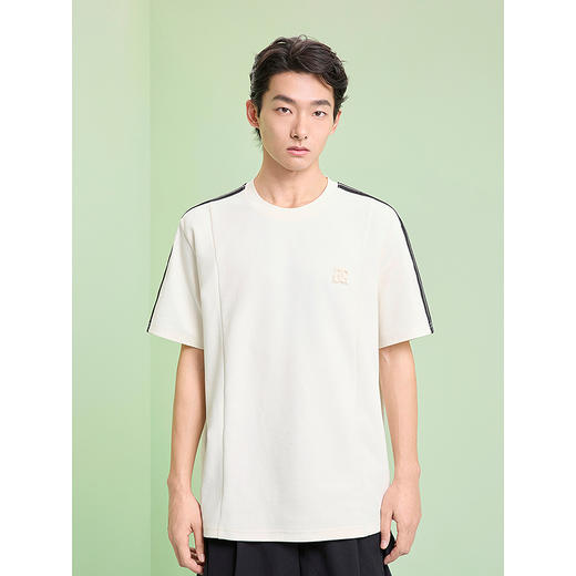 GXG男装 圆领T恤侧边织带上衣双色短袖针织 2025夏季新品 商品图2