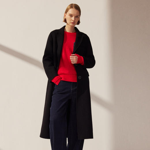 谜底羊毛呢长大衣长袖2025年冬季新品通勤戗驳领正肩女254MD1506 商品图0