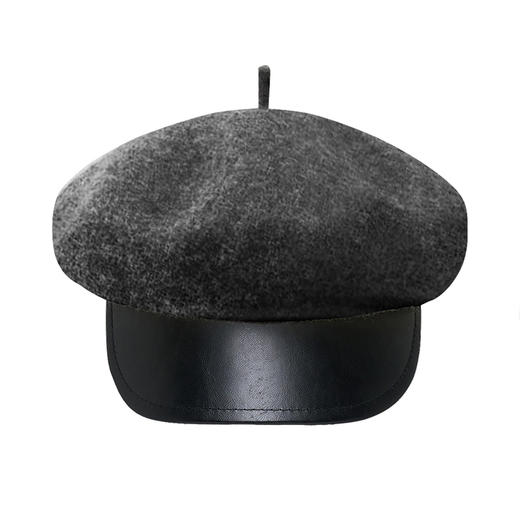 【2件9折】【Petit Bari】(多色)设计感皮质帽檐羊毛贝雷帽画家帽 商品图4