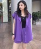 MZ连帽抽绳开扣短袖开衫配短裤套装（紫）夏季 151020420321 商品缩略图0