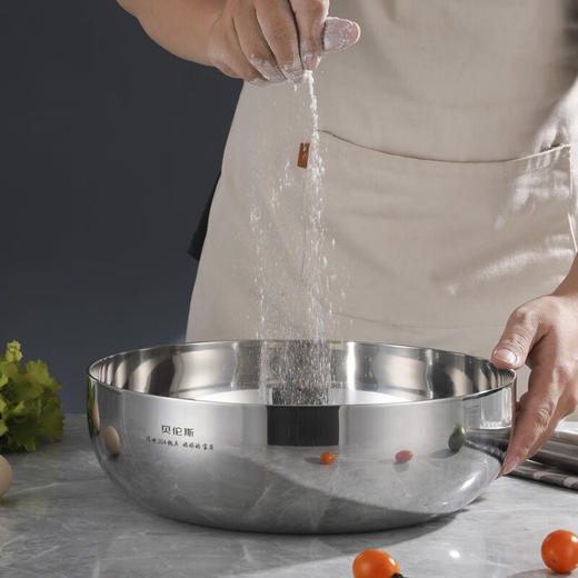 贝伦斯加厚304不锈钢和面盆厨房专用洗菜和面打蛋揉面发面盆 32cm和面盆 1个 带盖 商品图1