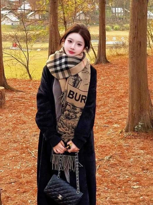 巴宝莉 马术骑士徽标 双面 羊绒提花 绒线围巾 女款 （ZT*DSX） 商品图3