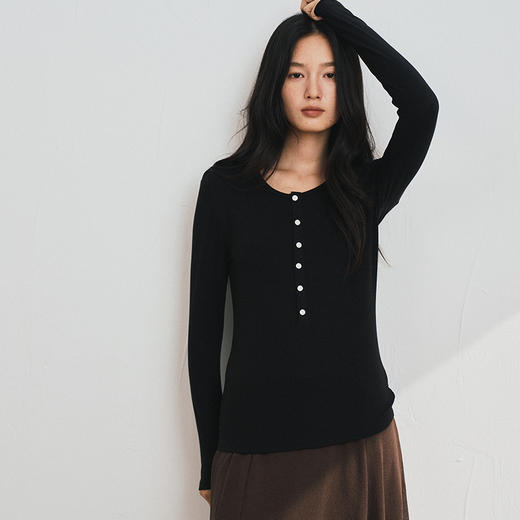 天丝醋酸羊毛！2025秋新款半扣打底衫女秋冬新款圆领修身针织衫纯色条纹长袖上衣 商品图3