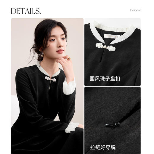 【内购】【国风裙】撞色花边立领拼接双层蕾丝花边荷叶袖收腰显瘦连衣裙-153LI2768 商品图3