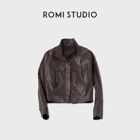 ROMI STUDIO“复古韵味”油蜡皮天然肌理感立领皮衣外套 RWCAWU5631