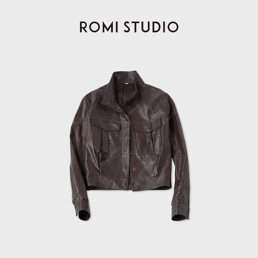 ROMI STUDIO“复古韵味”油蜡皮天然肌理感立领皮衣外套 RWCAWU5631 商品图0