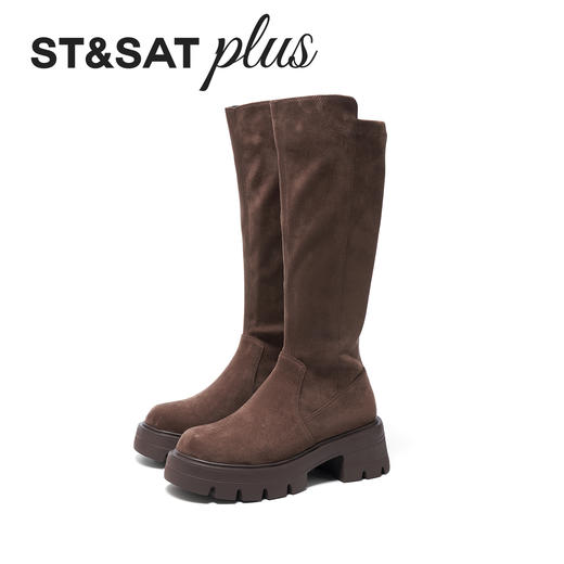 星期六黑色绒面百搭厚底过膝长靴SSD4117140 商品图8