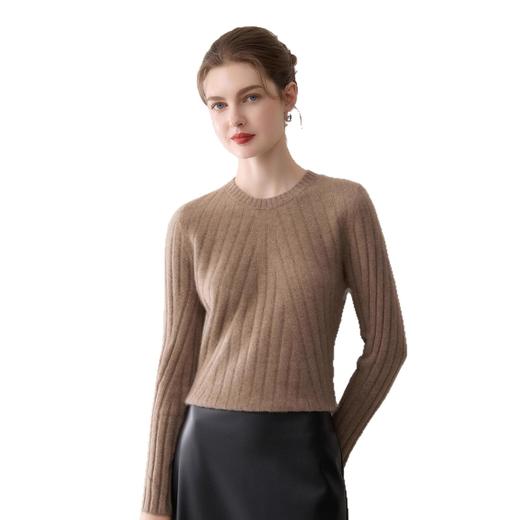 「自」全新升级【铂金会员514/天猫699/差价185】(55800)洛诗琳新款竖条100%羊绒衫2025秋冬圆领套头纯色修身毛衣女 商品图4