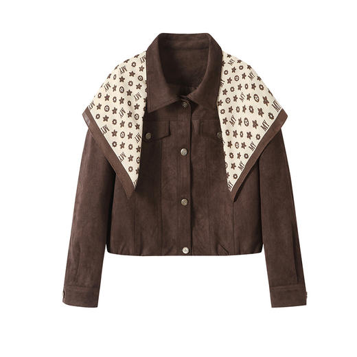 QL8353外套2025新款小个子短款长袖巨好看的上衣配丝巾装饰机车夹克外搭 商品图4