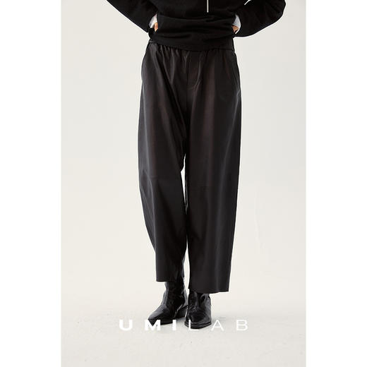 UMILAB｜棱角*A级超薄无涂层植鞣羊皮 松紧腰藏肉锥形皮裤BP1302W 商品图0