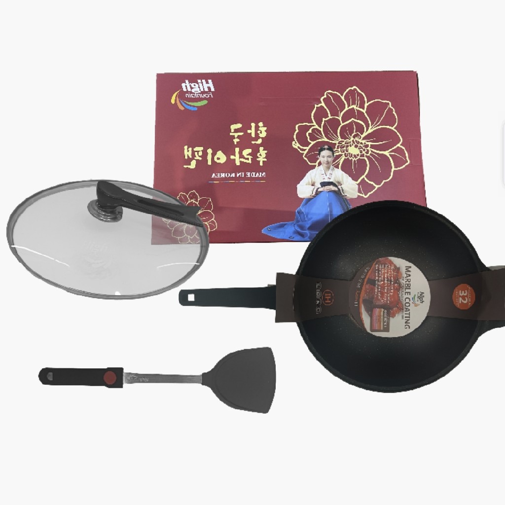韩国韩福特  黑金麦饭石不沾锅+锅盖+304硅胶铲32cm