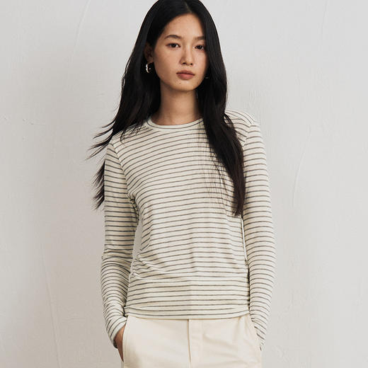 【2025秋冬新品】天丝醋酸羊毛・云感打底衫 圆领修身莱赛尔针织衫纯色条纹长袖上衣 商品图1