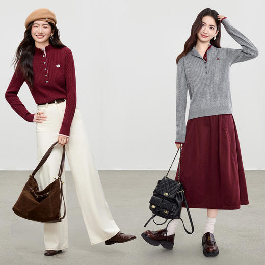 【内购】【两穿领】简约通勤撞色半开襟高领麻花绞花肌理弹力孔雀绒毛衣-W53EF3383 商品图2