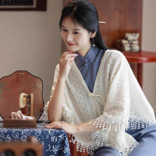 MYJ 交织流苏新中式文艺复古旗袍披肩外搭 商品图3