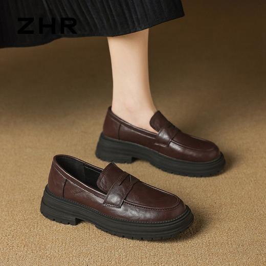ZHR则则2025秋季女鞋新款复古乐福鞋英伦风一脚蹬皮鞋增高女单鞋 商品图6