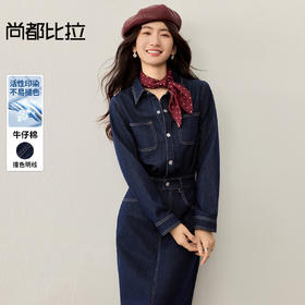 【内购】【不易褪色系列】活力丹宁简约休闲撞色明线翻领长袖牛仔连衣裙-W53LH2387