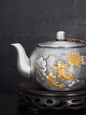 子佩集S999银【年年有余】摆件小茶壶公道杯茶杯茶托茶漏【YH6500017-10】2508