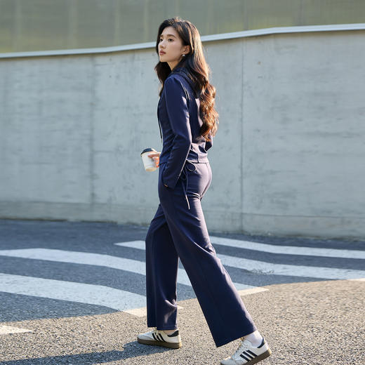 奢姿大码女装2025秋季胖妹妹时尚连帽拉链上衣气质阔腿裤两件套装9953994211AB 商品图3