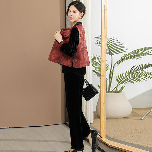 QYM CS25C60-1-Y新中式国风套装印花马甲小衫裤子洋气三件套 商品图1