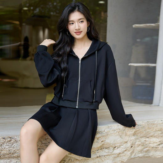 奢姿大码女装2025秋季时尚连帽拉链卫衣套装胖妹妹气质休闲两件套9953990642 商品图2