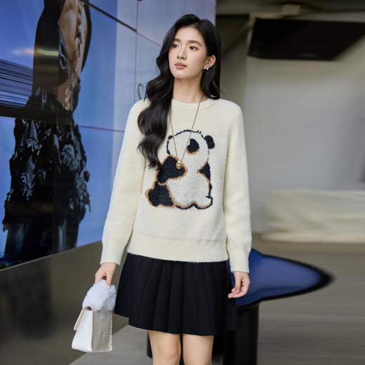 奢姿大码女装2025秋季减龄卡通图案圆领毛衣胖妹妹时尚针织上衣9553691006 商品图1