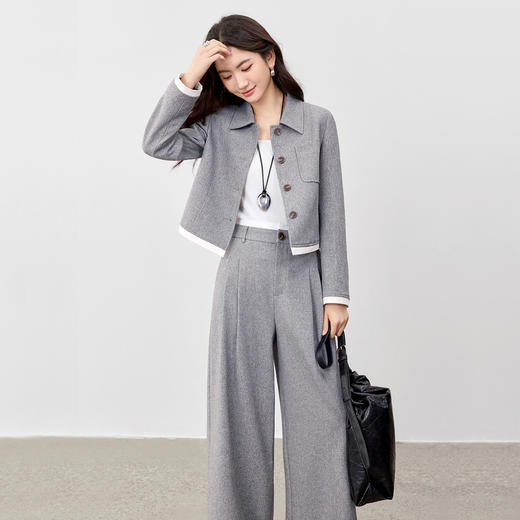 【内购】【外套长裤两件套】都市单排扣翻领外套立体叠褶阔腿裤两件套-153ZA2942 商品图2