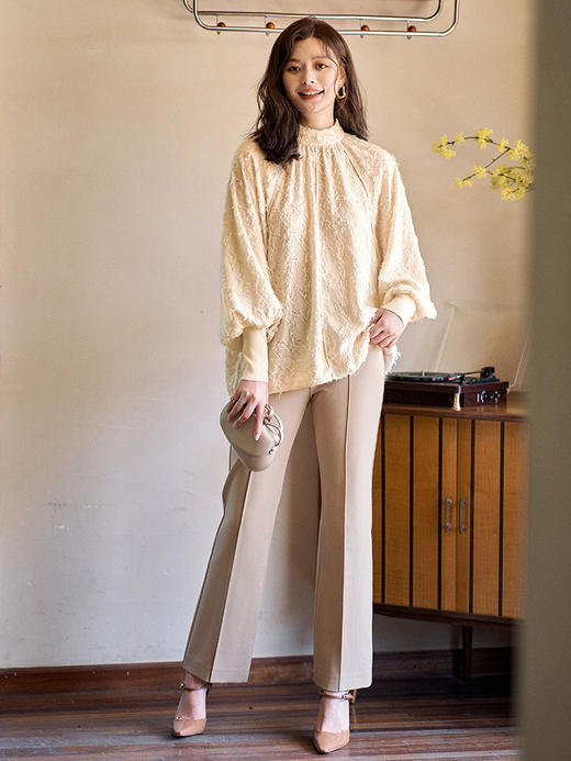 23区日系春季通勤宽松版混纺立领套头长袖衬衣休闲衬衫商场同款 商品图2