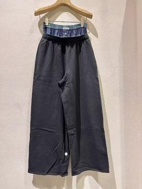 女款格纹拼接休闲长裤001