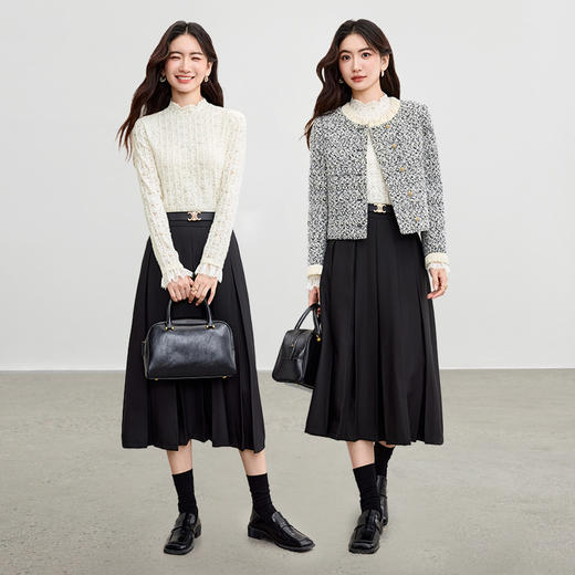 【内购】【腰果花肌理】优雅通勤波浪边半高领镂空设计外穿内搭长袖蕾丝衫-153SA2695 商品图2