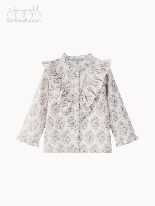 复古碎花花边上衣 商品图0