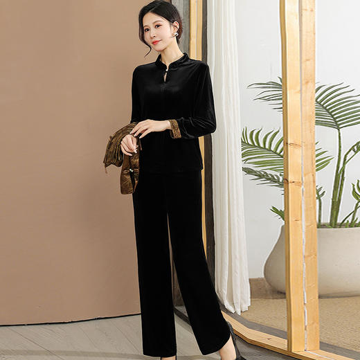 QYM CS25C60-Y三件套马甲套装妈妈装中式金丝绒中式套装 商品图1