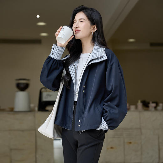 奢姿大码女装2025秋季时尚格纹拼接外套胖妹妹气质休闲层次感上衣9953335203 商品图1