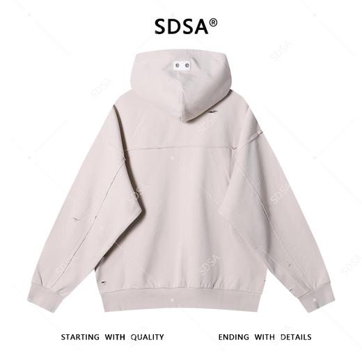 SDSA男士秋冬新款痞帅男装韩版纯色裁剪破洞连帽卫衣时尚情侣上衣 商品图5
