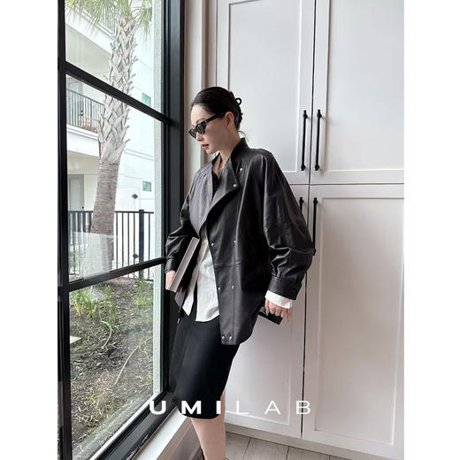 UMILAB｜寂境*高奢质感 100%无涂层羊皮重工可收腰中长皮衣BC970W 商品图2