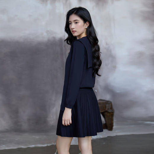 奢姿大码女装2025秋季减龄蝴蝶结海军领两件套胖妹妹时尚针织套装9853994275AB 商品图3