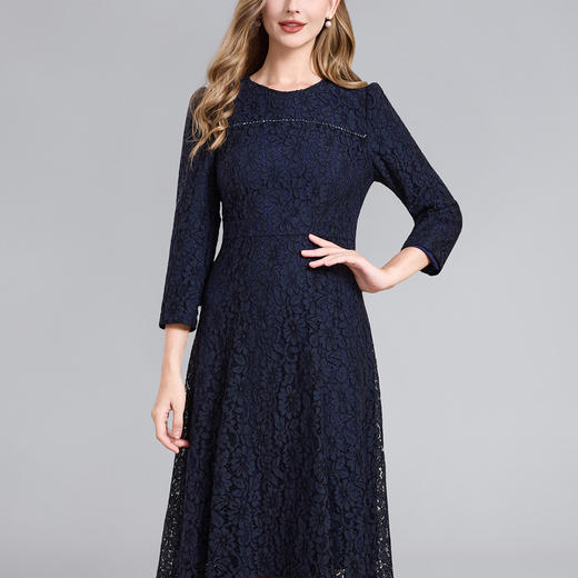 「高货deo」全新升级【铂金会员441/天猫599/差价158】(12831)洛诗琳法式优雅蕾丝连衣裙2025秋季新款气质七分袖中长裙 商品图2