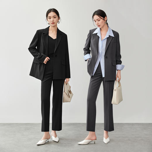 【内购】气质通勤带肩垫西装外套裤脚开衩直筒九分裤套装-151Z80558 商品图2