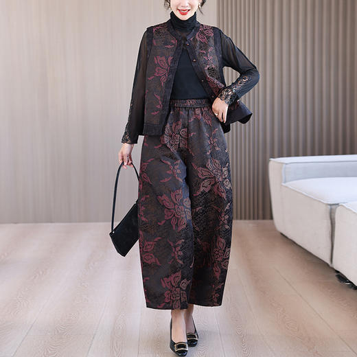 KQL422H8200 欧洲站2025秋季新款休闲百搭花苞阔腿裤女时尚洋气马甲两件套 商品图0