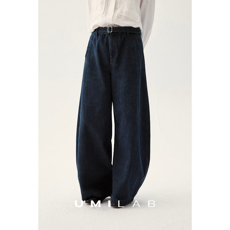 UMILAB｜蓝帆*显瘦天花板 100%棉挺括亲肤松紧茧型牛仔裤OPA1299W
