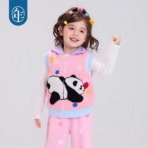 年衣童装儿童马甲25秋冬新款男女童摇粒绒连帽卡通盼达啵啵马甲 商品图2