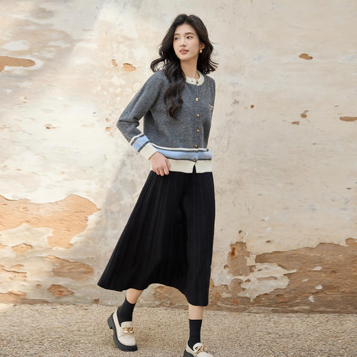 奢姿大码女装2025秋季时尚竖纹针织半身裙胖妹妹气质优雅显瘦裙子9853469906 商品图2