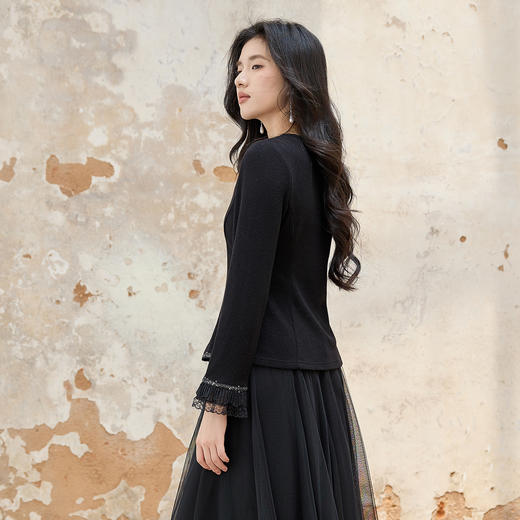 奢姿大码女装2025秋季减龄花边设计V领衬衫胖妹妹时尚百搭上衣9953194269 商品图3