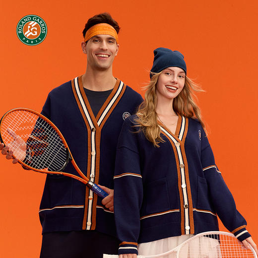 罗兰加洛斯法网针织开衫毛衣男女针织衫毛线春秋外套网球服撞色 商品图1