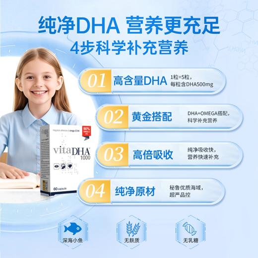 【团长专属】金凯撒王子90%纯度补脑记忆力鱼油vitaDHA1000初高中生考研60粒/盒 商品图2