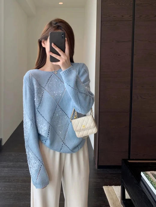 波光粼粼感镂空亮片浣熊羊毛衫 商品图0