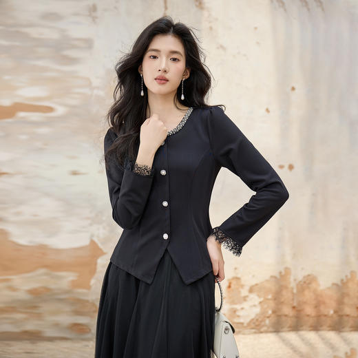 奢姿大码女装2025秋季胖妹妹时尚圆领上衣气质网纱半裙两件套套装9953953603AB 商品图2