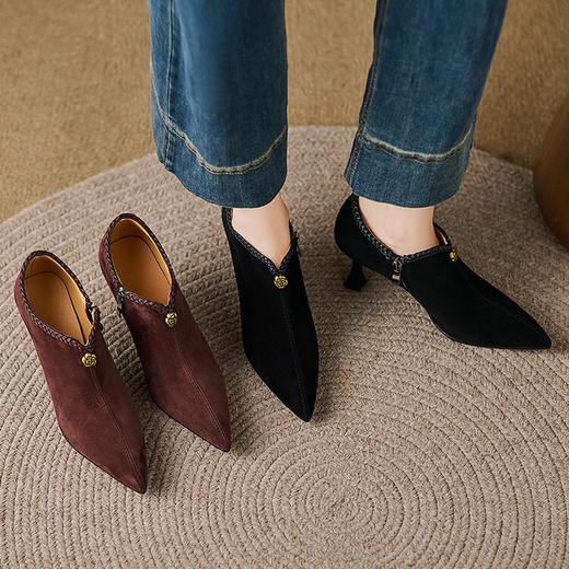 【预售5天】气质优雅尖头深口单鞋新款羊翻皮高跟窝窝鞋女YS&YSD7095 商品图3