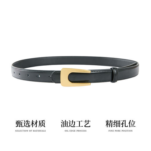 三彩2025新款极简皮腰带复古金色U型针扣皮带二层牛皮时尚女百搭 商品图3