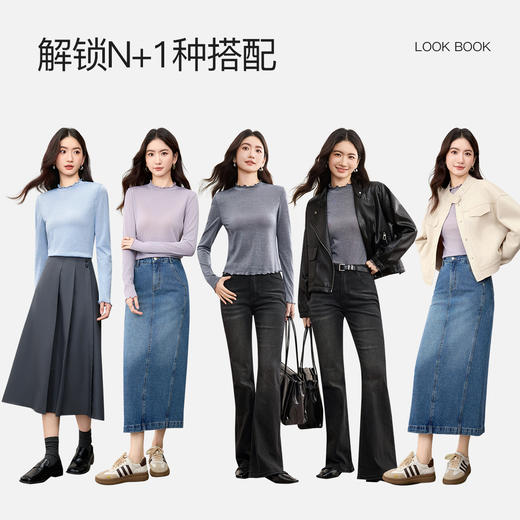 【内购】【通搭三季】优雅通勤波浪边半高领长袖修身银丝针织外穿内搭T恤-153TN2717 商品图2