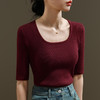 I5Q2577-LY安哥拉红针织打底衫女2025新款女装复古方领羊毛衫气质五分袖上衣 商品缩略图3